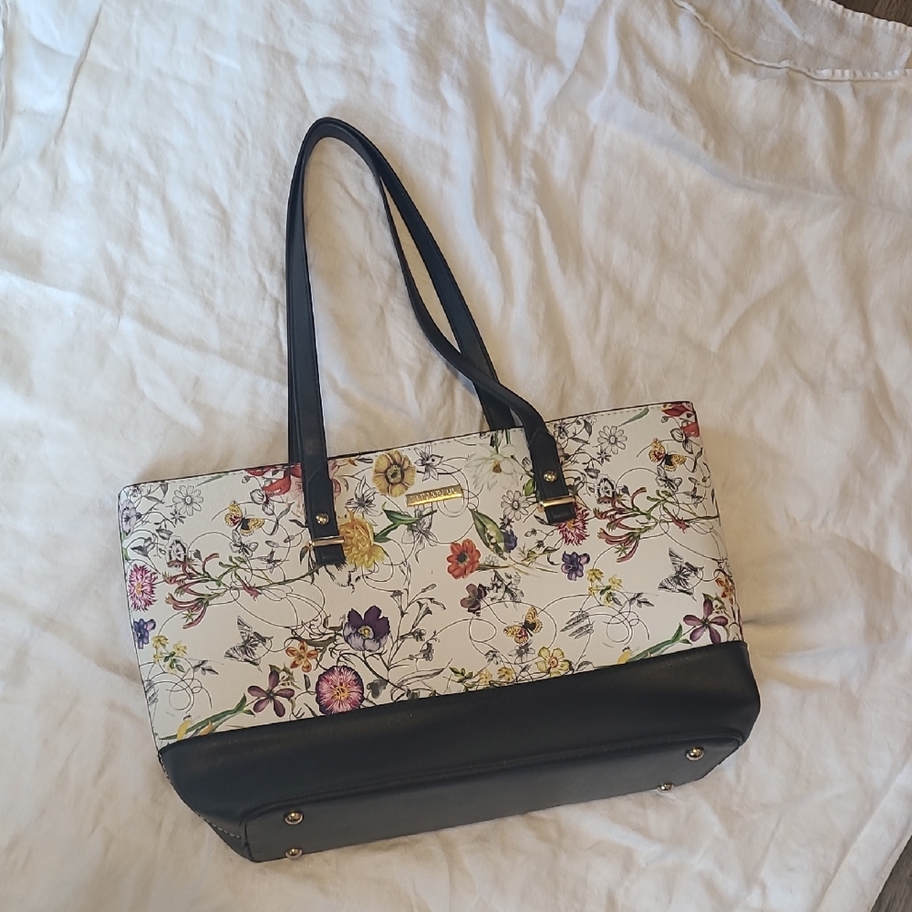 Black Floral Canvas Tote Bag